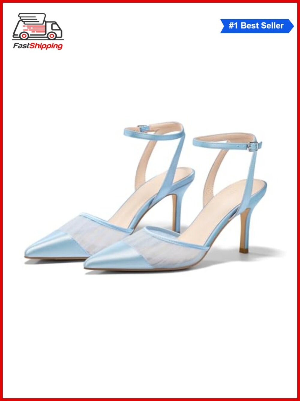 ✨ Womens Satin Mesh Patchwork Pointed Toe Ankle Strap Stiletto Heels Wedding